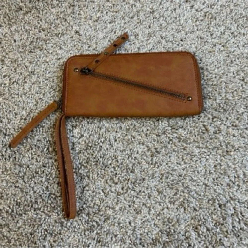 Free People Distressed Vegan Wallet Brown Wristlet